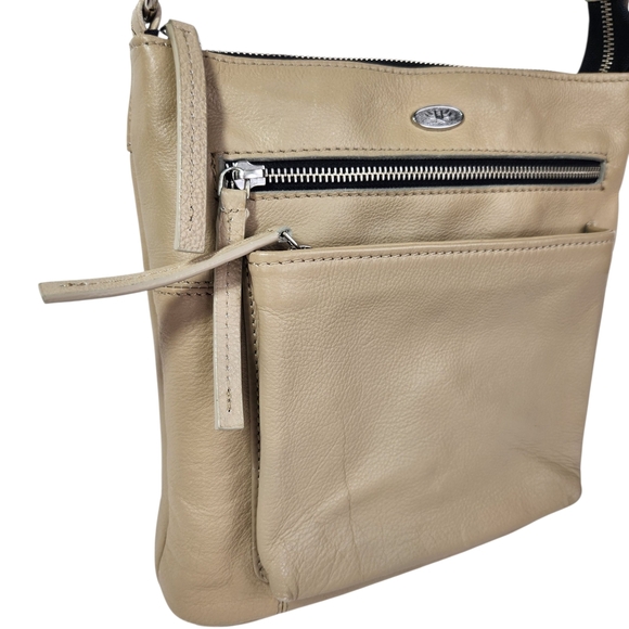 Luxeoria Pebble Grain Leather Crossbody Bag Light Peach Tan Beige Classic Medium - Picture 3 of 16